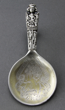 Antique Danish Silver Christening Spoon - St Olaf, Madonna, Anna Selbdritt